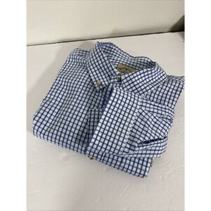Blue Mountain Shirt Mens XL Button-Up Blue‎ Checks Comfort Long Sleeve Z1